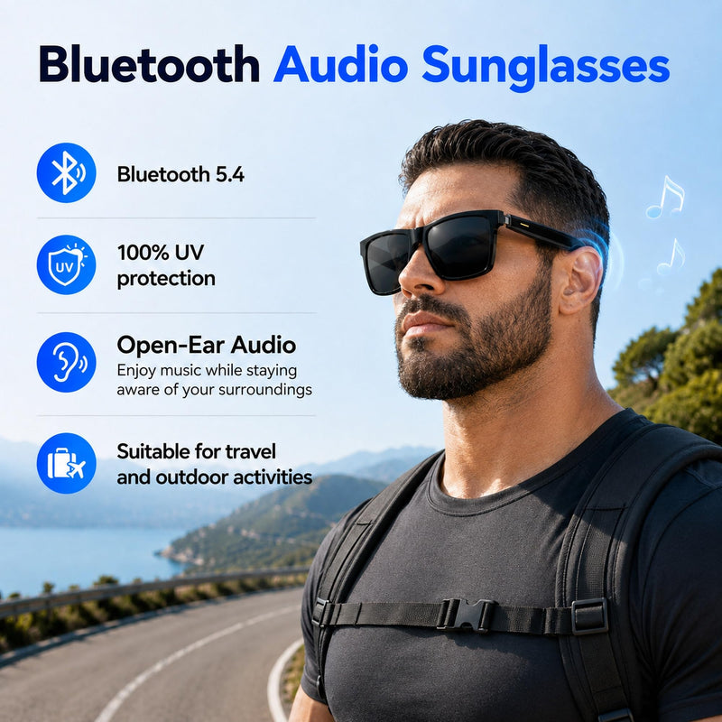 AI Smart Glasses with ChatGPT, Bluetooth Audio Sunglasses for Big Heads-XXL | AI Voice Assistant, Real-Time Translation, Music & Hands-Free Calling, Wearable Technology, Open-Ear Audio for Men & Women XXL
