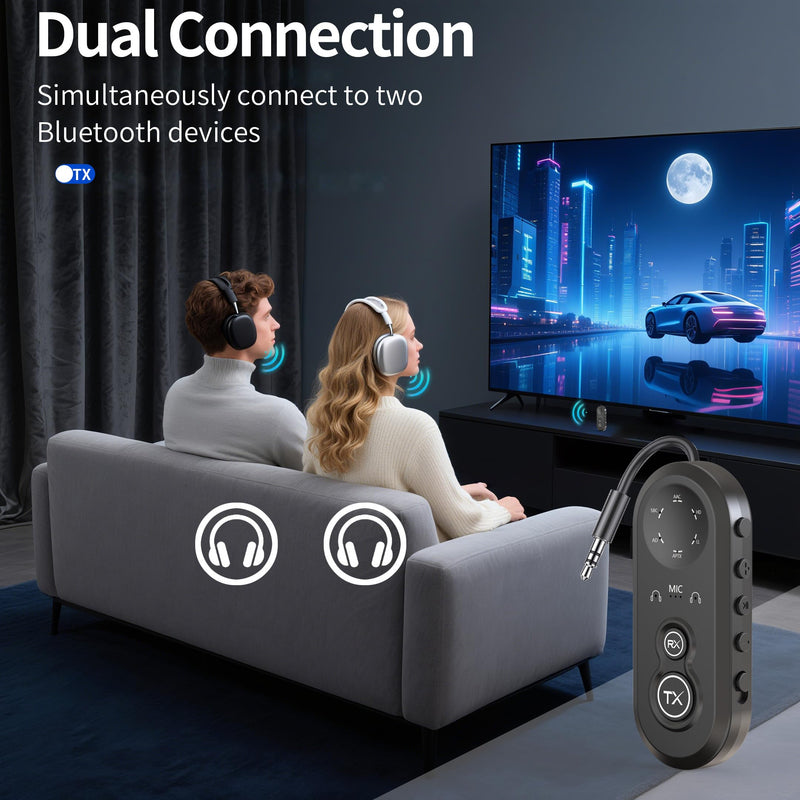 Bluetooth 5.4 Transmitter Receiver for 2 Airpods or Headphones, Airplane Bluetooth Adapter with aptX Low Latency, 20Hr Playtime, 3.5mm Audio AUX Jack for Flight,TV,PC,Gym,Tablets Car Stereo