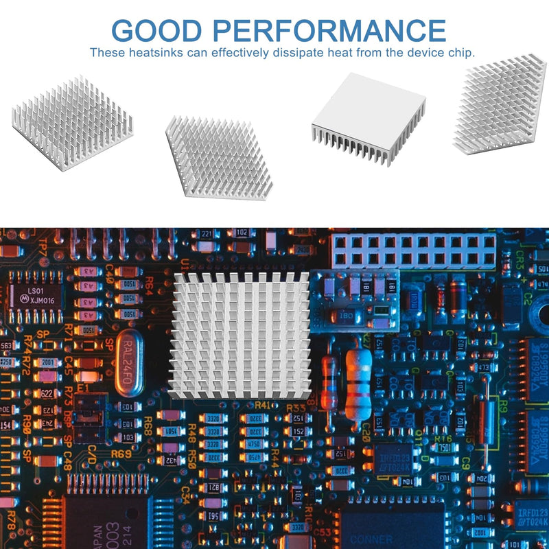 VooGenzek 4 Pieces Aluminium Heatsink, Radiator Fin Heatsink, Heatsink, Cooler, with Thermal Conductive Special Adhesive Film, for Cooling Electronic Components, 40 x 40 x 11 mm, Silver Silver - 40*40*11mm - 4pcs