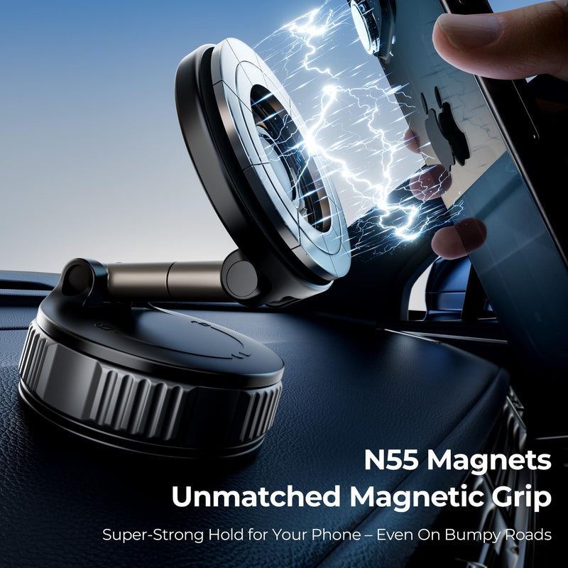 Vacuum Magnetic Suction Phone Holder, 360° Adjustable Suction Cup Phone Mount for Car/Gym/Mirror/Shower, Hands-Free Car Phone Holder, Compatible with iPhone Android and All Smartphones Black