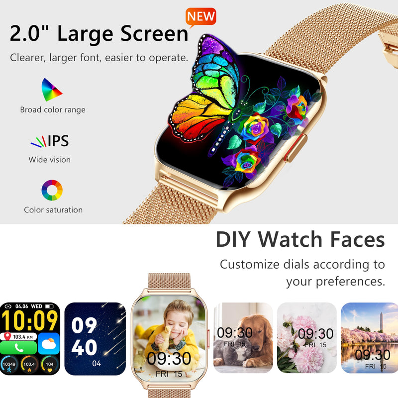 2-Pack Smart Watch with 4 Bands, 2.0" Fitness Tracker Watch(Dial/Answer Calls) with Heart Rate/Blood Pressure/Blood Oxygen Monitor for Android iOS