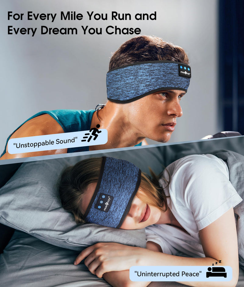 MUSICOZY Sleep Headphones Bluetooth Sports Headband, Wireless Music Sleeping Headphones Sleep Eye Mask Earbuds for Side Sleepers Workout Running Travel Yoga Office, Pack of 2