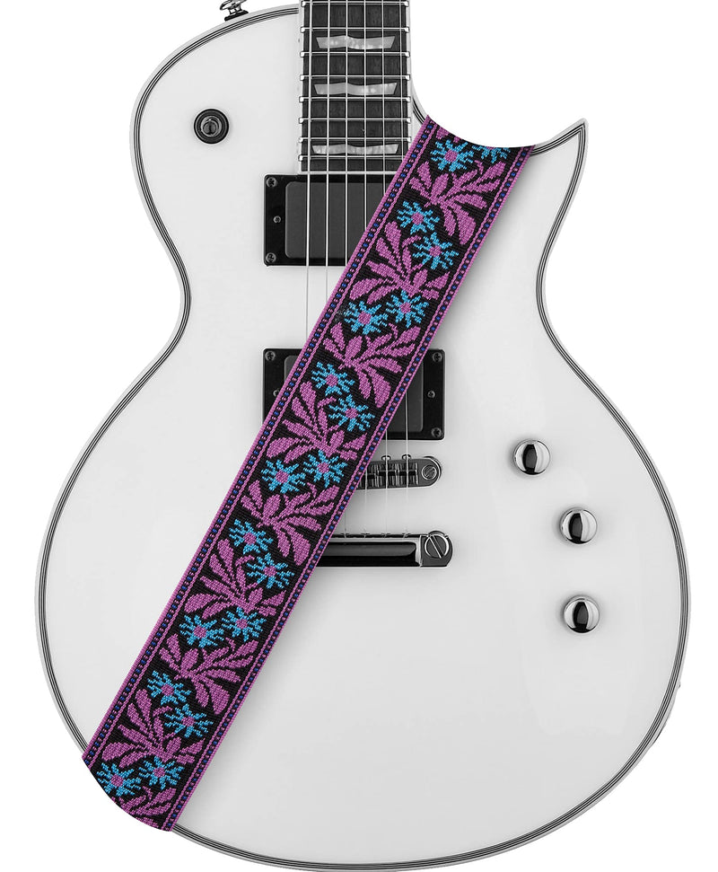 Amumu Guitar Strap Jacquard Purple Blue Flower for Bass, Electric & Acoustic Guitar Accessories