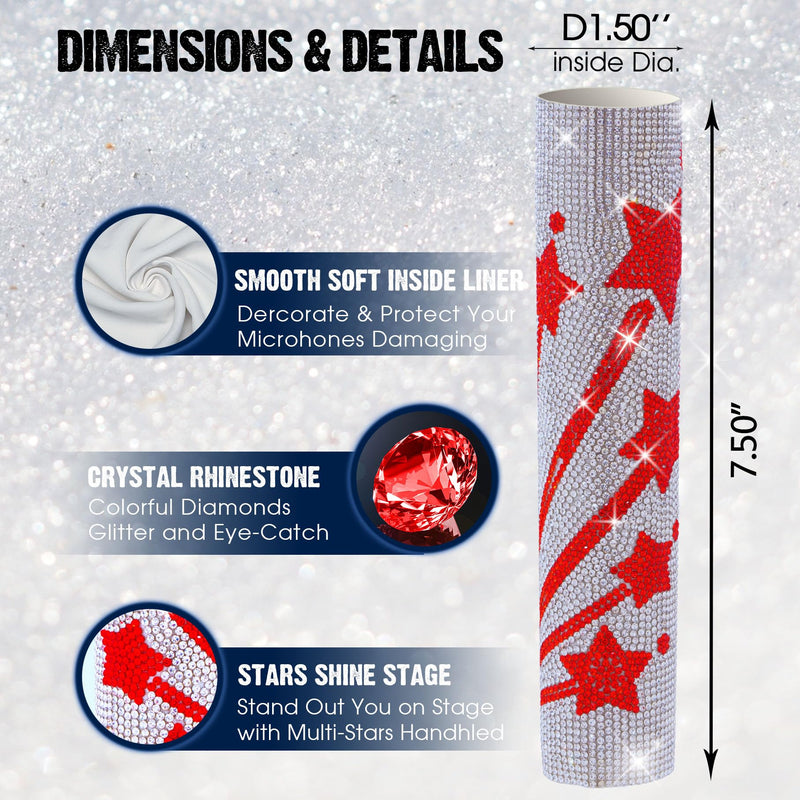 Microphone Cover for Wireless Mic SLX2 BLX2 SM58 Beta58 and Universal Transmitter Sparkle on Wedding Party Tours & TV Shows, Red Star Silver (Mic NOT Included)