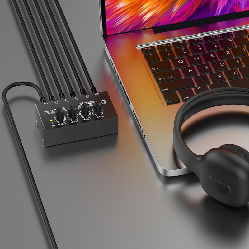 HA400 Stereo Headphone Amplifier Ultra Compact 4-Channel Headphone Amp Splitter for Studio and Stage with 12V Power Adapter