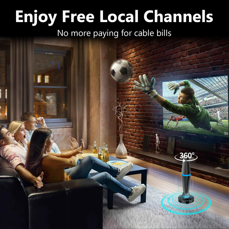 TV Antenna for Smart TV Indoor, TV Antenna for Local Channels | 360° omnidirectional long-range reception, plug-and-play with 10ft coax cable, supports all TVs for clear 4K 1080p US-BV15601