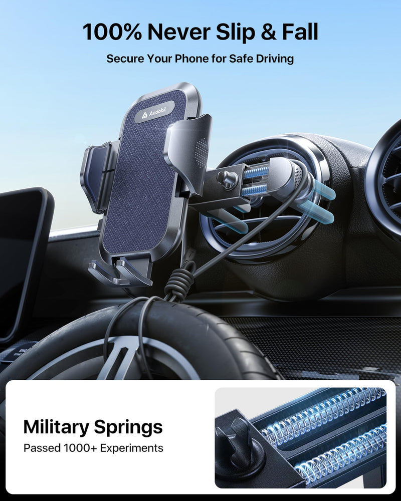 andobil Universal Car Phone Holder [Round Vent Friendly] Phone Mount for Car Circle Vent, Sturdy Clip 360° Rotation Cell Phone Car Holder Mount for Ford Mercedes Benz Toyota fit iPhone Samsung Blue