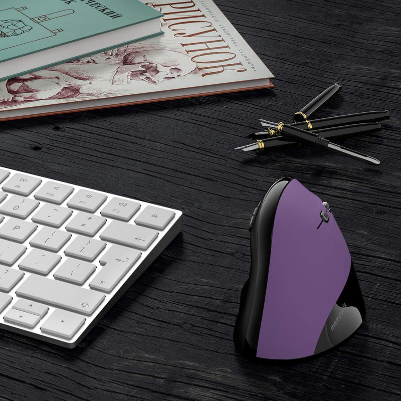 Memzuoix Ergonomic Mouse Wireless, 2.4G Optical Cordless Mice with 800 / 1200 /1600 DPI, Vertical Computer Wireless Mouse for Laptop, Mac, PC, Desktop (for Right Hand, Large), Purple