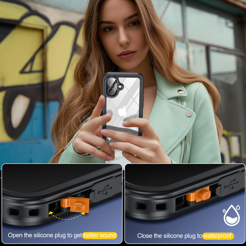 for iPhone 16 Case IP68 Waterproof, Black | Built-in Privacy Screen Protector & HD Screen Protector Shockproof Dustproof Full Body Protection iPhone 16 Phone Case