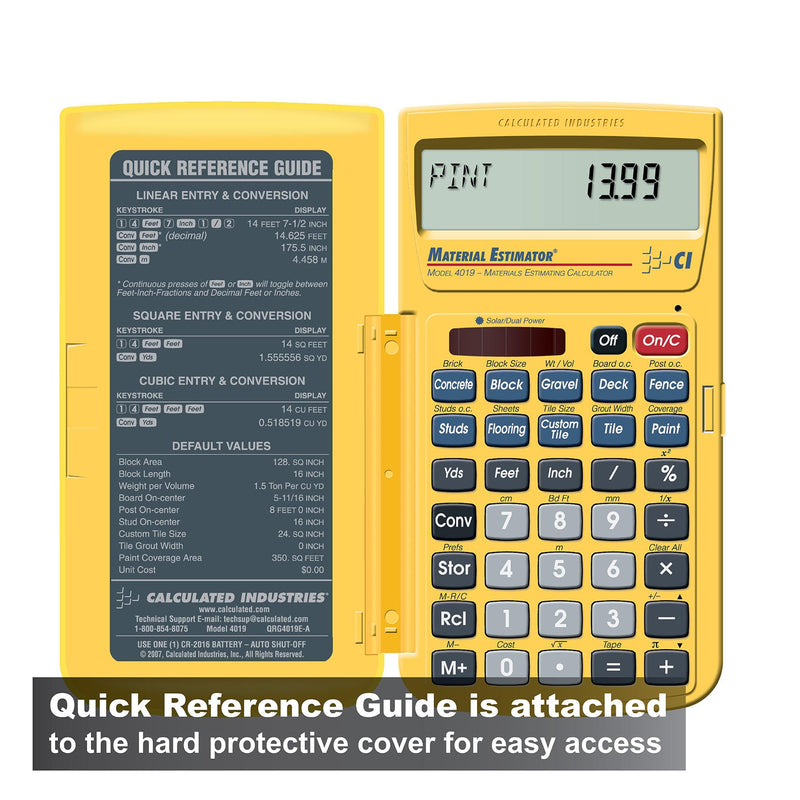 Calculated Industries 4019 Material Estimator Calculator | Finds Project Building Material Costs for DIY’s, Contractors, Tradesmen, Handymen and Construction Estimating Professionals,Yellow | Building Materials Quantities and Costs for DIY’s, Contracto...