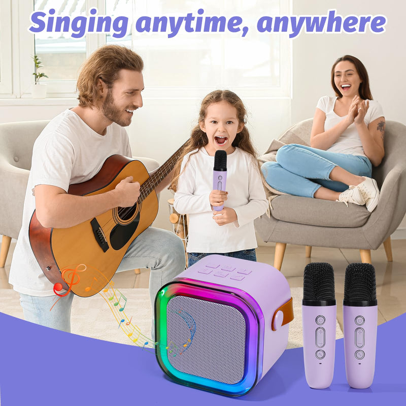 [AUSTRALIA] - Karaoke Machine for Kids, Mini Karaoke Speaker with 2 Wireless Microphones,Voice Effects,LED Lights, Portable Singing Machine for Girl, Ages 3,4,5,6,7,8,9,10,11,12+ Years Old Birthday Gift(Purple) Purple 
