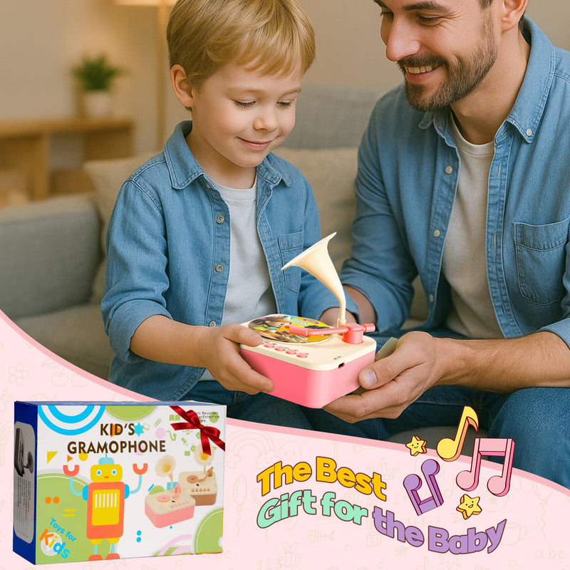 [AUSTRALIA] - Kids Phonograph Toddler Record Player， with 96 Learning Cards, Early Education Machine Record Player Music Box Storyteller pop Speakers, Gift for Boys and Girls Pink 