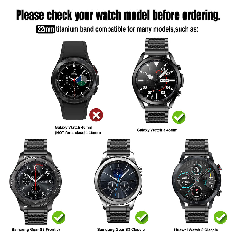 Gear S3 Frontier/Galaxy 46mm /Galaxy Watch 3 Band 45mm, 22mm Titanium Watch Bands Quick Release Band Business Replacemet Strap for Men Black/Carbon Fiber Pattern