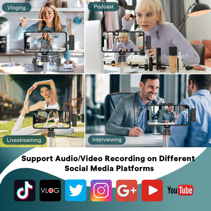 MAYBESTA Wireless Mini Microphone for iPhone, Android Phone - 2 Pack Lavalier Lapel Mic for Audio Video Recording - Clip on Content Creator Microphones for YouTube Tiktok Podcast Vlogging USB-C & Lightning(All iPhones + Androids)