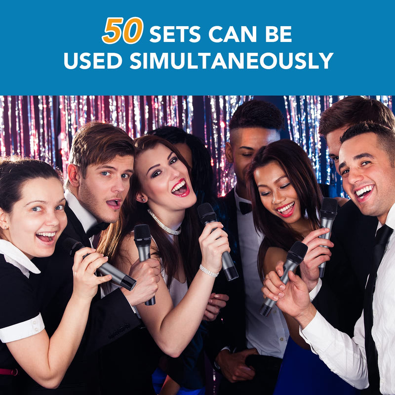 Wireless Microphone System, UHF All Metal Cordless Dual Handheld Dynamic Mic Set with Rechargeable Receiver, for Karaoke Party, Amplifier, PA System, Singing Machine, Church, Wedding, 200ft