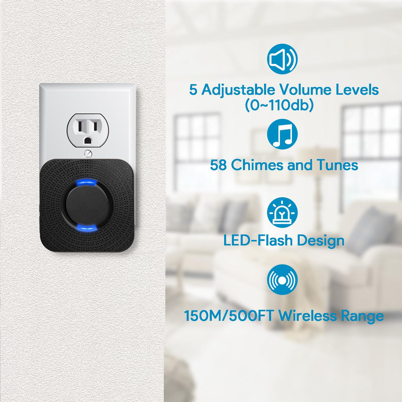 Wireless Motion Sensor LED Light - Motion Detector Alarm Chimes Door Sensor with 500 FT Range Security Alert Monitor System for Home, Business, Store, Office, School A 1 Receiver+1 Sensors
