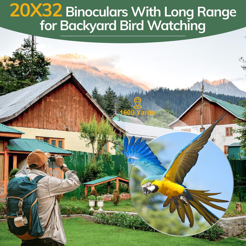 20x32 Compact Binoculars for Bird Watching - OPAITA High Powered Small Binoculars for Adults Kids with Low Light Vision for Hunting Cruise Trip Travel Concert Hiking A.20x32-Black