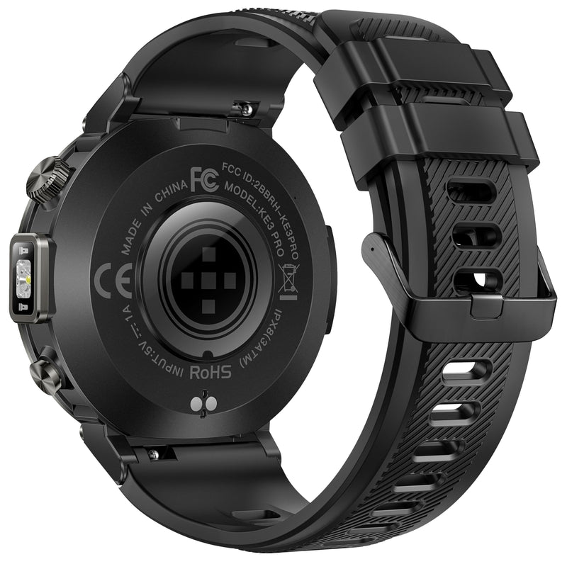 Military Smart Watch for Men, GPS Watch with Flashlight 3ATM Waterproof | Rugged Tactical Smartwatch with Bluetooth Calling Compass 1.45'' HD Sports Watch Fitness Watch Compatible with iPhone Samsung BK