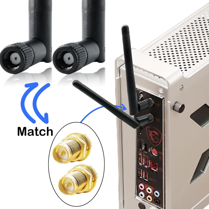 WiFi Antenna PC Bluetooth Antenna, WiFi 6 Dual Band 2.4Ghz 5Ghz 5.8Ghz 3dBi with RP-SMA Male (with No Pin) for Gaming Motherboard, RV Camera, Mini PCIE M.2 Wireless Card, Router -2 Pack Antenna 2 Pack - RP-SMA Male
