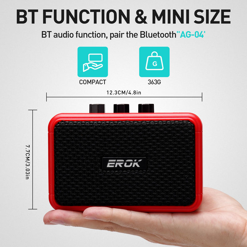[AUSTRALIA] - EROK Mini Electric Guitar Amplifier, with Clean Overdrive Effects,Support BT/Headphone Connection,5W Indoor Music Pratice Speaker (Red) Red 