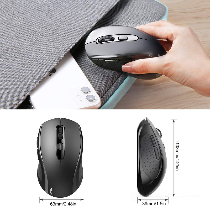 Bluetooth Wireless Mouse, TECKNET 3 Modes Bluetooth 5.0 & 3.0 Mouse 2.4G Wireless Portable Optical Mouse with USB Nano Receiver, 2400 DPI for Laptop, MacBook, PC, Windows, Android, OS System (Black) Black