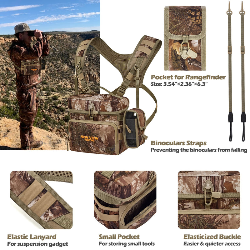 NEW VIEW Binocular Harness Chest Pack with Detachable Rangefinder Pouch,Adjustable Bino Harness&Rain Cover-Ideal for Hunting Large Camo Tree