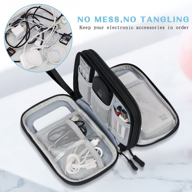 FYY Travel Organizer Pouch Electronic Accessories Carry Case Portable Waterproof Double Layers All-in-One Storage Bag for Cable, Cord, Charger, Phone, Pattern Black Small Black-Pattern