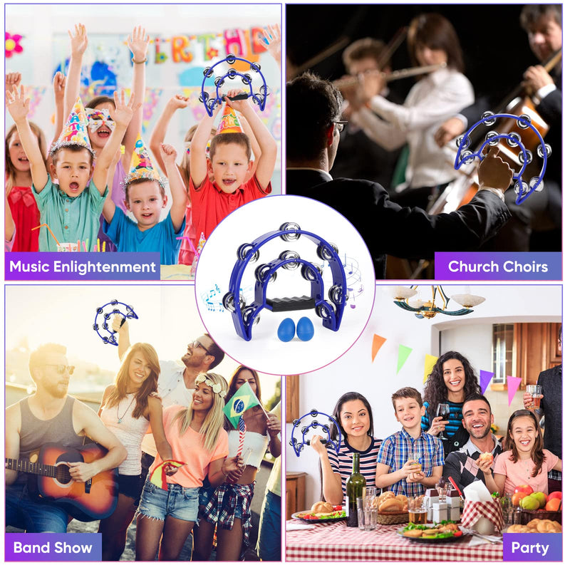[AUSTRALIA] - Tambourine Musical Instrument with Egg Shakers - Double Row Metal Jingles Tambourines Half Moon Handheld Percussion Gift for Adults Church Musical Education KTV Party Dance (Blue) Blue 