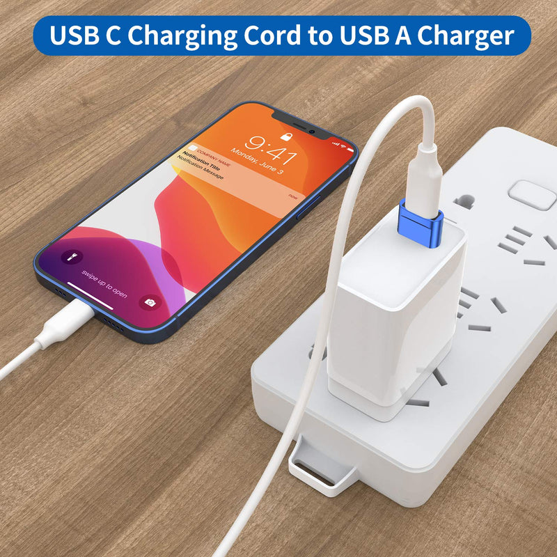[AUSTRALIA] - USB C Female to USB Male Adapter (4-Pack),Type C to USB A Charger Cable Adapter for iPhone 11 12 13 14 15 Plus Pro Max,Samsung Galaxy Note 10 S24 S23 S22 Ultra,Google Pixel 4 3 2,iPad Air 4 5 Mini 6 Blue 