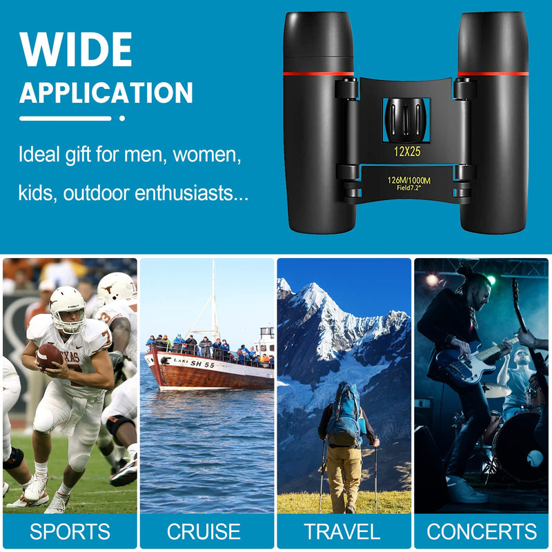 [AUSTRALIA] - 12X25 Mini Pocket Binoculars Compact, Small Lightweight Foldable for Adults Kids Bird Watching, Travel, Opera Concert, Hiking, Cruise, Football Game Green 12X25 Black 