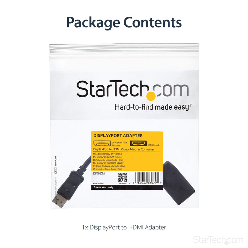 StarTech.com DisplayPort to HDMI Adapter - DP to HDMI Adapter/Video Converter - 1080p - VESA Certified - DP to HDMI Monitor/Display/Projector Adapter Dongle - Passive - Latching DP Connector (DP2HDMI) 5 inches Single