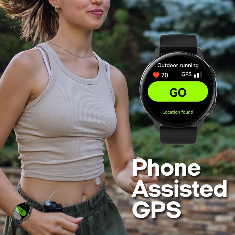 3Plus Callie Smartwatch with 1.43" Round AMOLED Display/Answer & Make Calls/Sleep Monitoring/Heart Rate/IP68 Waterproof/100+ Workout Modes/Quick Reply/iOS and Android