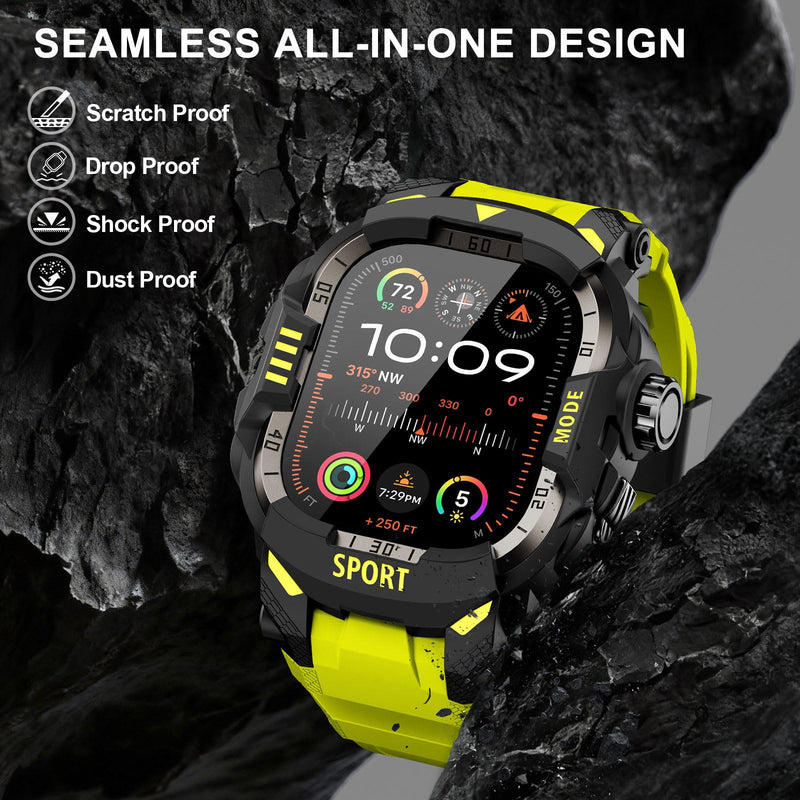 DABAOZA Rugged Case with Band Men Tactical Compatible with Apple Watch 49mm | Screen Protector Military Grade Shockproof Bumper Men Tactical Heavy Duty Strap,for iWatch Ultra 3/2/1,Fluorescent Green 49MM Fluorescent Green