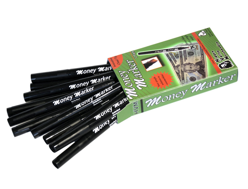 Money Marker (12 Pens) --- Counterfeit Bill Detector Pen with Upgraded Chisel Tip - Detects Fake Counterfit Bills, Universal Currency Detectors Pack