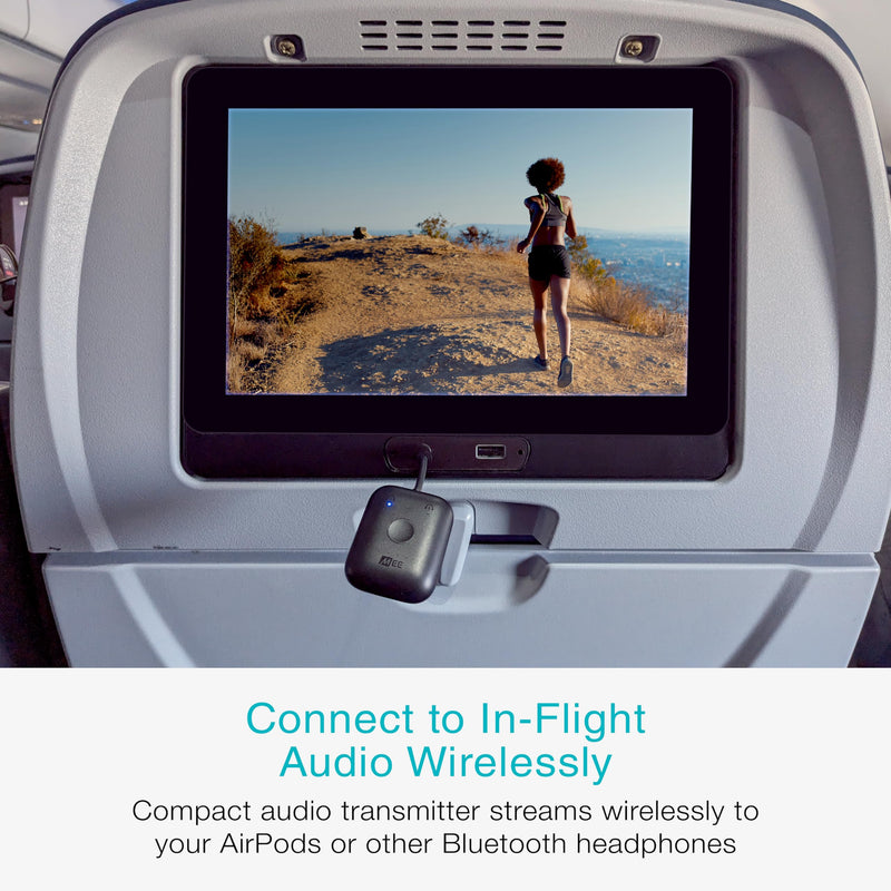 [AUSTRALIA] - MEE Audio Connect Air in-Flight Bluetooth Wireless Audio Transmitter Adapter for up to 2 AirPods/Other Headphones; Works with All 3.5mm Aux Jacks on Airplanes, Gym Equipment, TVs, & Gaming Consoles Black 