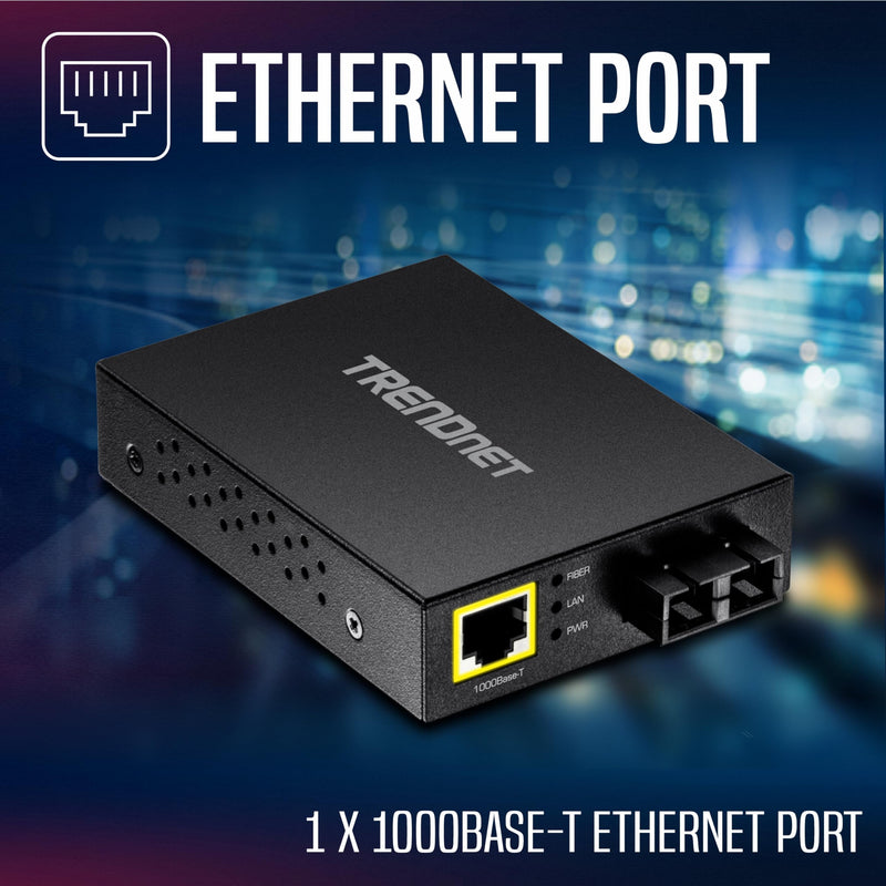 TRENDnet 1000Base-T to 1000Base-SX Multi-Mode SC Fiber Converter,TFC-GMSC | up to 550M (1800 ft.), 2 Gbps Switching Capacity,NDAA &TAA compliant, Black 550 m Gigabit