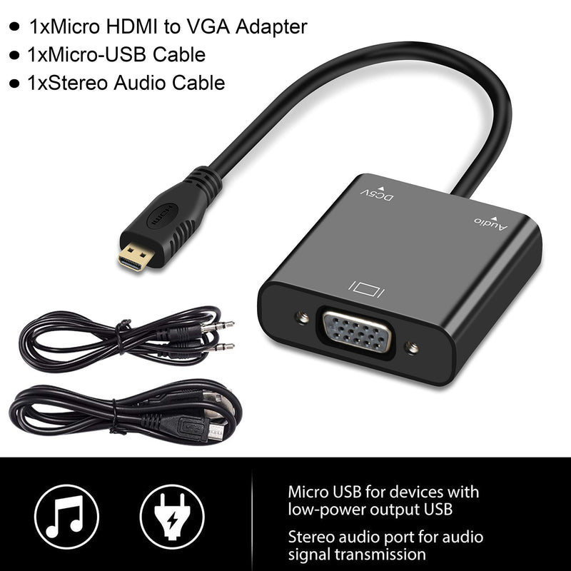 avedio links Micro HDMI to VGA Adapter, Active Micro HDMI to VGA Video Converter with 3.5mm Stereo Audio, Micro HDMI to VGA Cable (Male to Female) Compatible with Laptop, Projector, HDTV, Chromebook