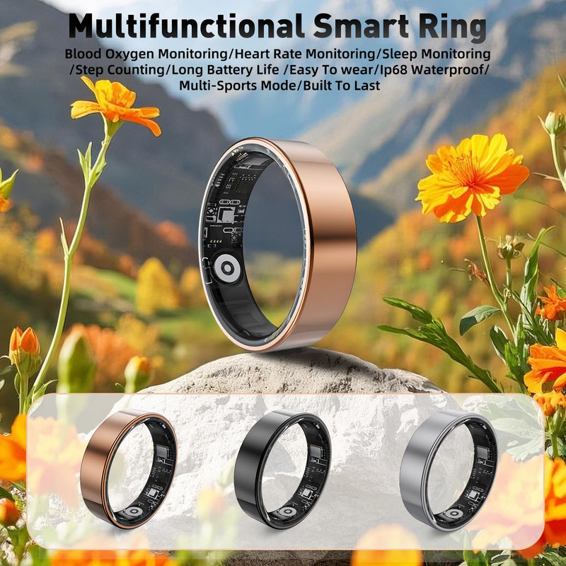 Smart Ring with Sleep Monitoring, Step Counting, Heart Rate, Blood Oxygen, Blood Pressure for iPhone and Android, No Subscription Fee, IP68 Waterproof Health Tracker (Rose Gold, 10)