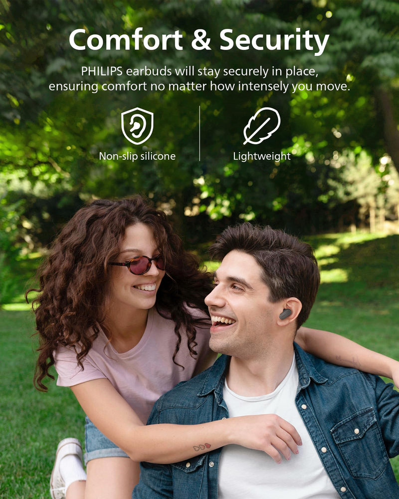 Philips TAT3519 Wireless Earbuds,True Wireless Headphones with Noise Canceling Pro,Dynamic Bass,Clear Call,24 H Battery Life,Fast Charging,Bluetooth 5.3,IPX4,App/Touch Control,Black With tips T3519|Durable playtime