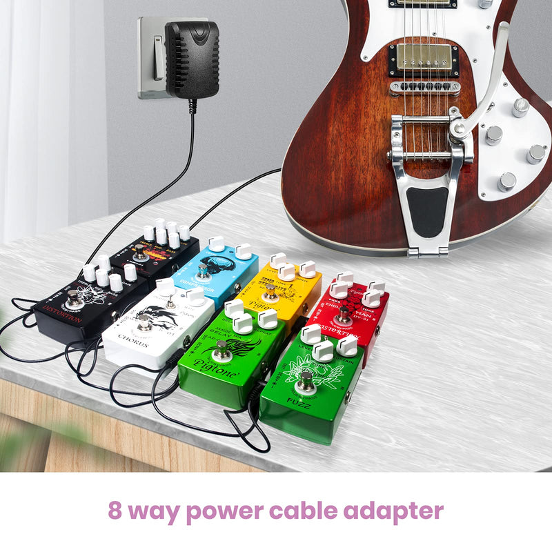 Guitar Pedal Power Supply Adapter 9V DC 1A(1000mA) Tip Negative 8 Way Daisy Chain Cables for Effect Pedal