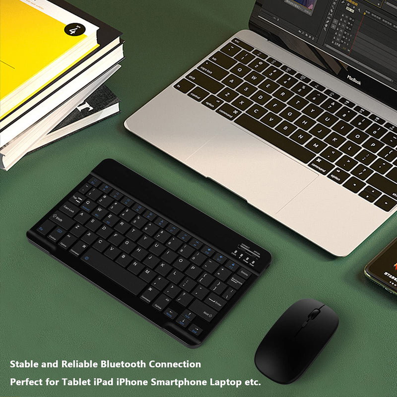 Small Bluetooth Keyboard and Mouse Combo Protable Rechargeable External Cordless Wireless Keyboard for Android Tablet Cell Phone Surface Samsung Smartphone iPhone iPad Mini Pro Air MacBook (Black) Black