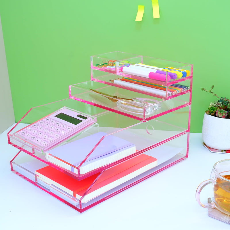 Acrylic Calculator with Stand, Battery and Solar Hybrid Powered Basic Calculator 12-Digit LCD Display,Home Office Desktop Accessories(Pink) Pink