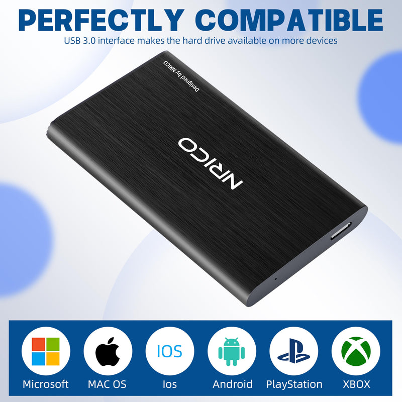 NRICO Ultra Slim 750GB Portable External Hard Drive USB3.0 HDD Storage Compatible for PC, Desktop, Laptop,Mac,PS4, Xbox one (Black, 750, GB) BLACK 750 GB