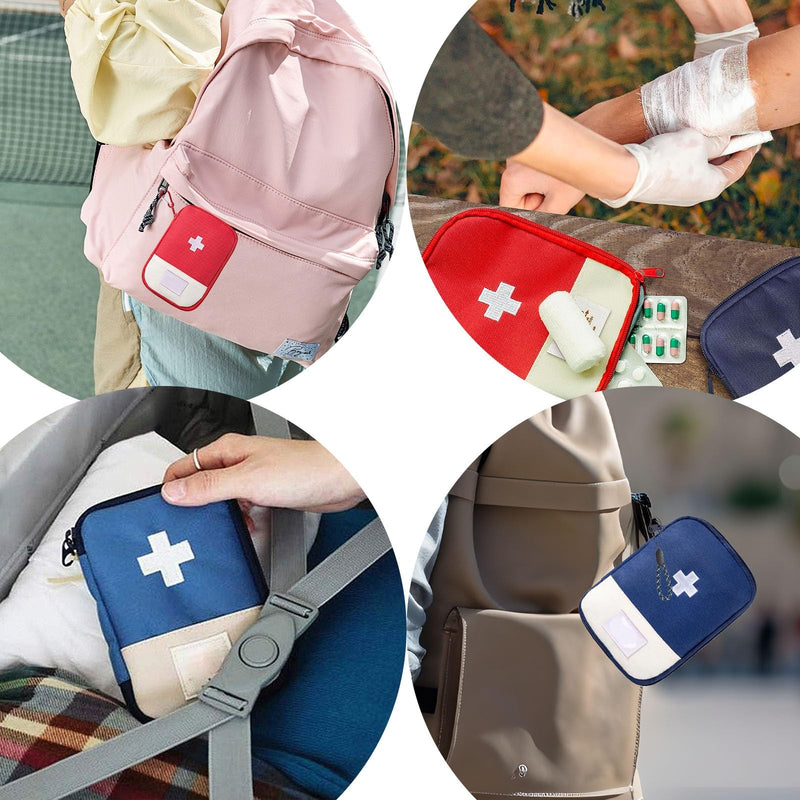 JCUGSBS Pack of 2 Medicine Bag Small Travel Pharmacy Bag Empty First Aid Bag Empty Emergency Bag Portable Medicine Storage Bag for Home, Office, Travel, Outdoor (Red, Blue), blue