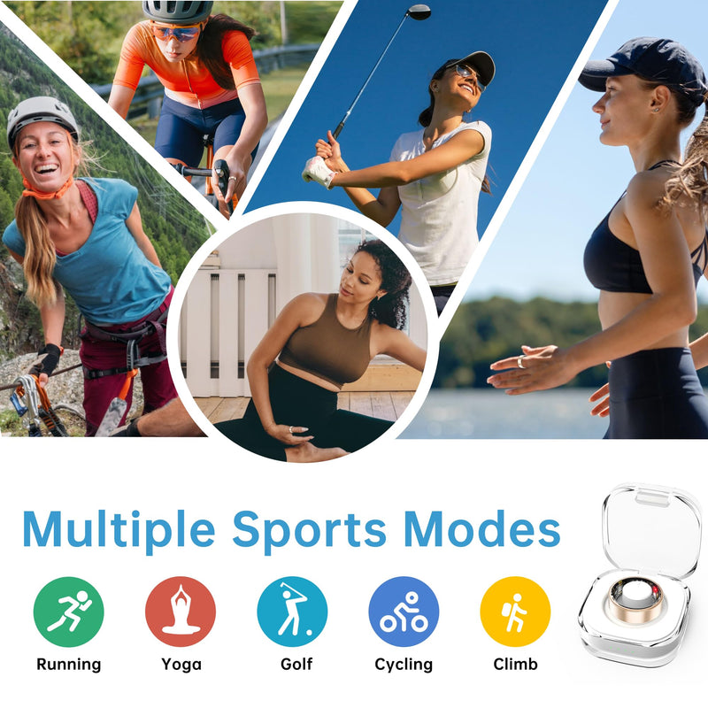 Smart Ring Health Tracker for Women and Men, Fitness Ring with Heart Rate, Blood Oxygen, HRV, Sleep & Step Tracking, No Subscription, IP68 Waterproof, Compatible with iOS & Android (Gold, 7#)