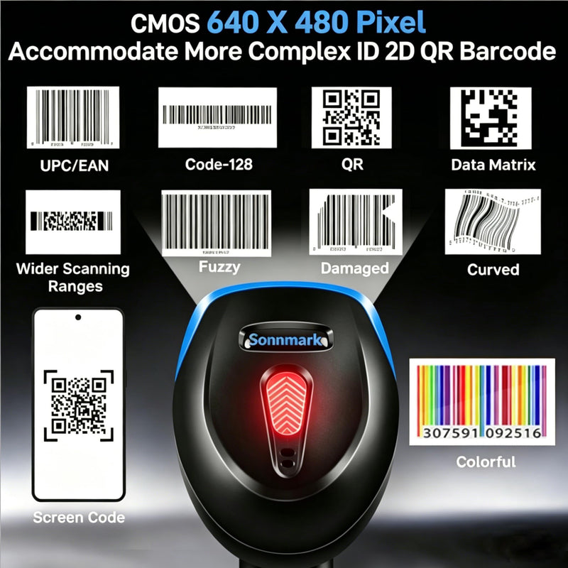 [AUSTRALIA] - 2D Bluetooth Wireless Scanner, QR 1D Bar Code Scanners Handheld Barcode Reader with Updated 640 X 480 Pixel CMOS, Plug & Play USB Barcode Scanner for iPhone, Android, iPad, Tablet, PC Computers 1D 2D USB Wired +2.4 G Wireless +Bluetooth (3 in 1 ) 