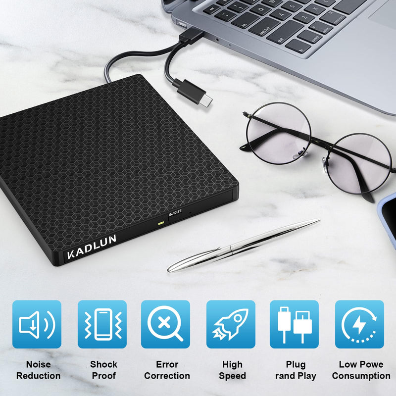 External CD/DVD Drive External USB 3.0 USB C External CD Drive for Laptop Desktop PC MacBook iMac, DVD +/-RW Burner Optical Drive External DVD Drive for Windows 11/10/8/7/XP/Linux/Vista/MacOS 5.71"x5.71"x0.75"