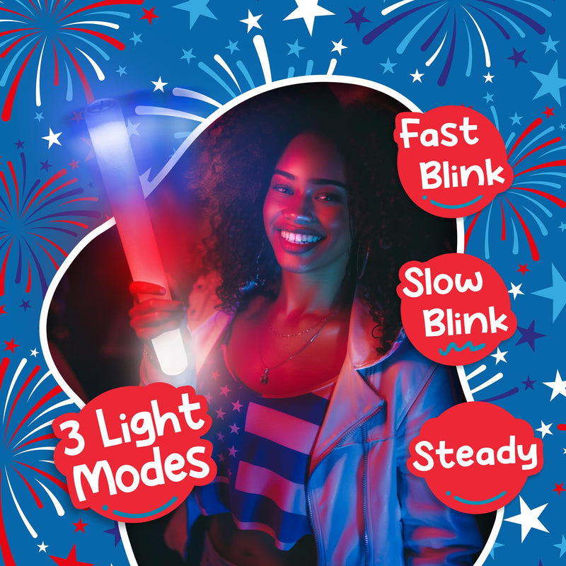 Fun Central 6 Pack LED Foam Stick Baton Red/White/Blue Red, White, Blue