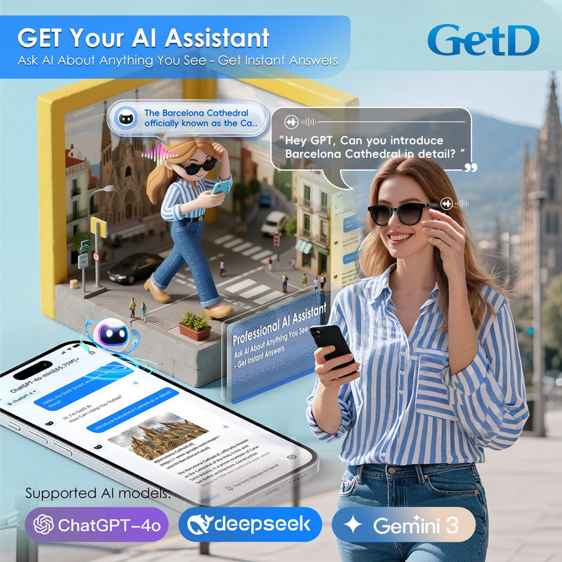 GetD AI Glasses for Men & Women, Smart Glasses Powered by ChatGPT with 145-Language Translation,Bluetooth 5.4 Glasses, Polarized & Photochromic Lenses, 11H Music Play for Driving and Daily Use