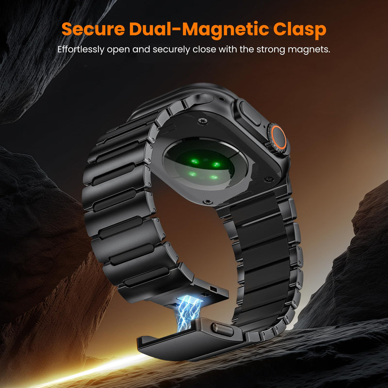 Grade 5 Titanium Silicone Band for Apple Watch Ultra 3/2/1 49mm | for iWatch Series 11 10 9 8 7 6 5 4 SE 46mm 45mm 44mm 42mm, Luxury Magnetic Link Band for Men Women, Dual-Layer, Comfort Fit Black